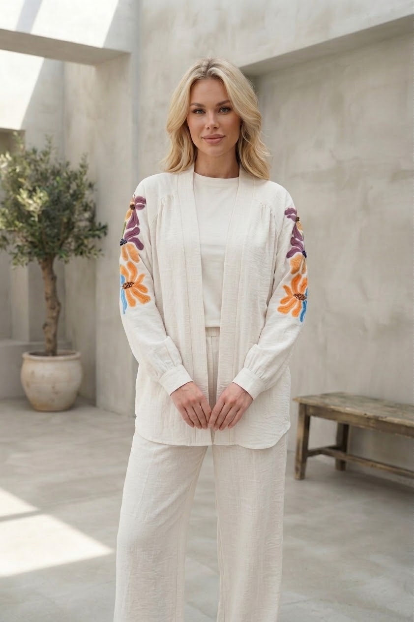 Linen Embroidered  Set