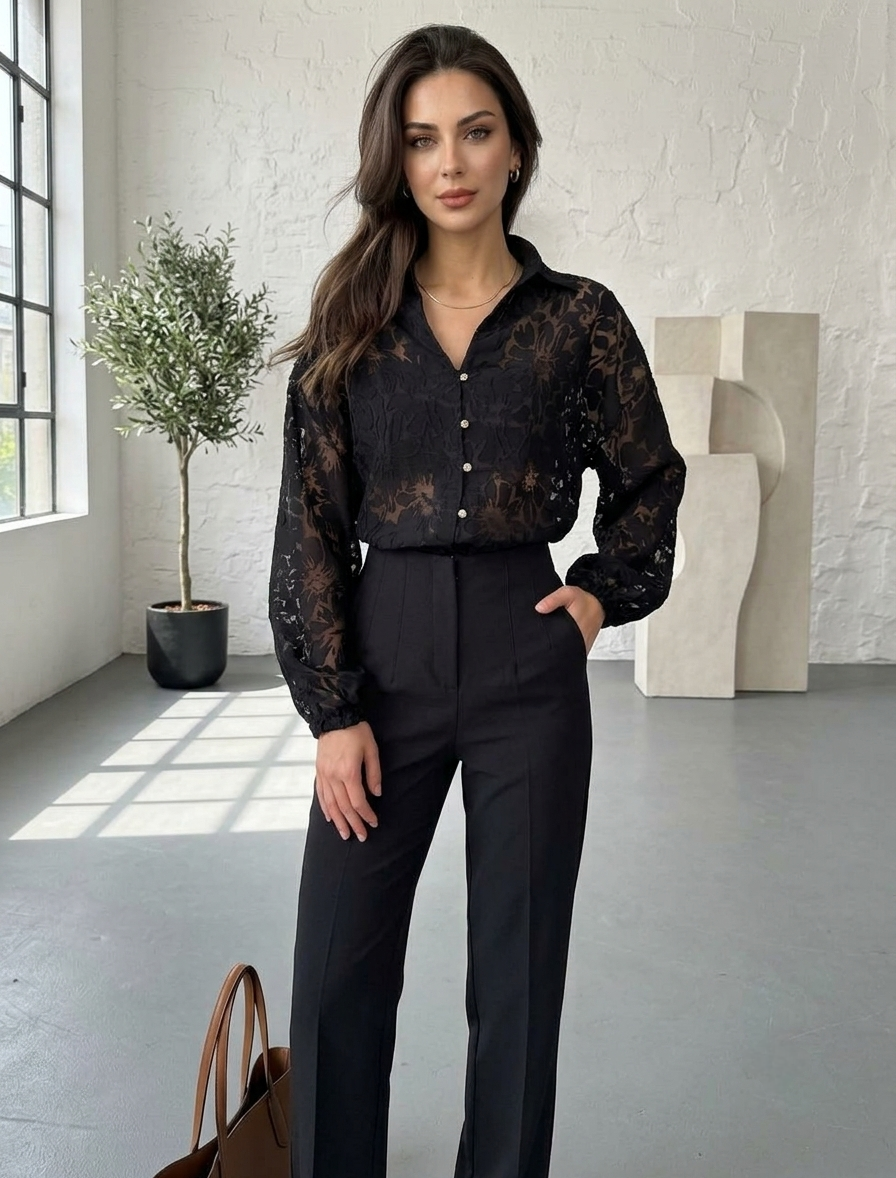 Lace Shirt in Black