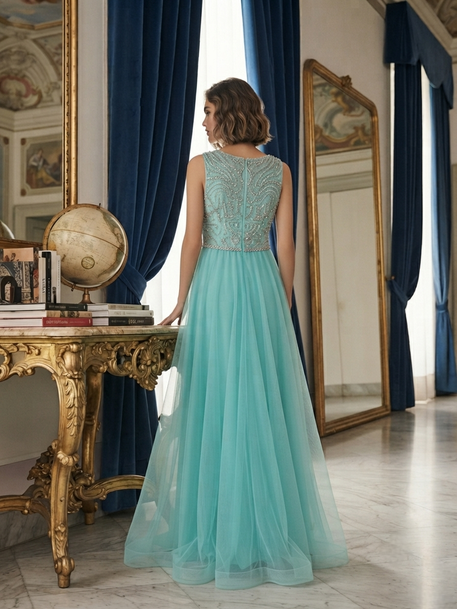 Aqua Sleeveless Gown