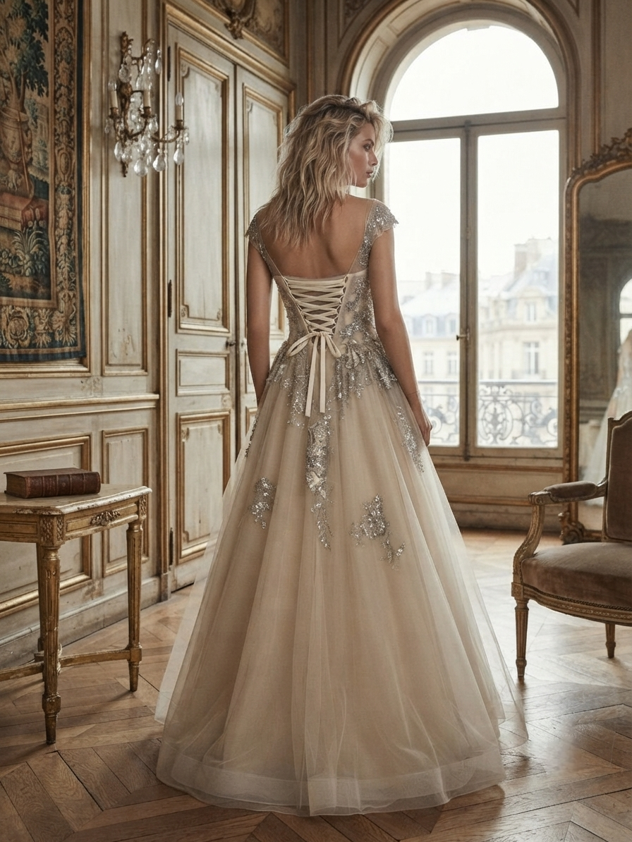 Beaded beige Gown - Image 2