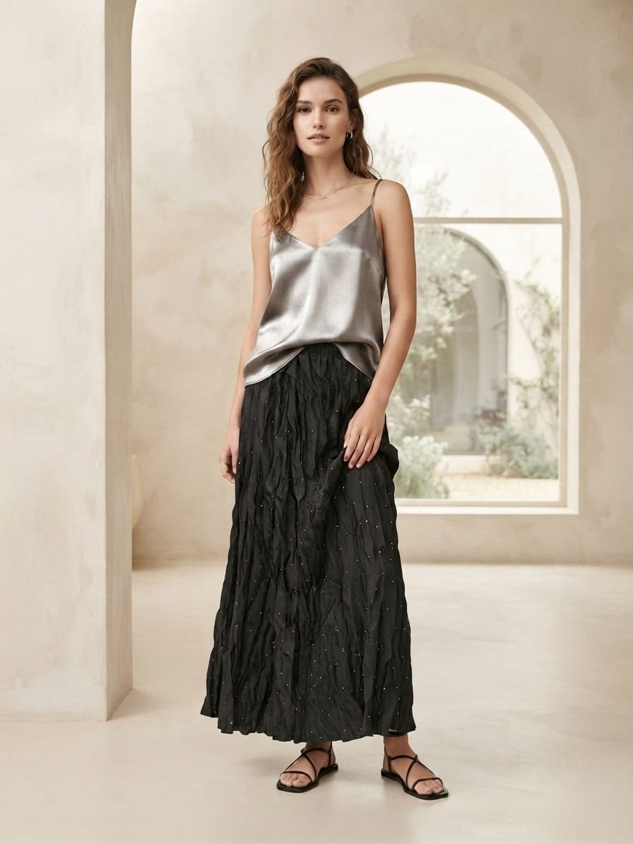 Black Crinkle Skirt