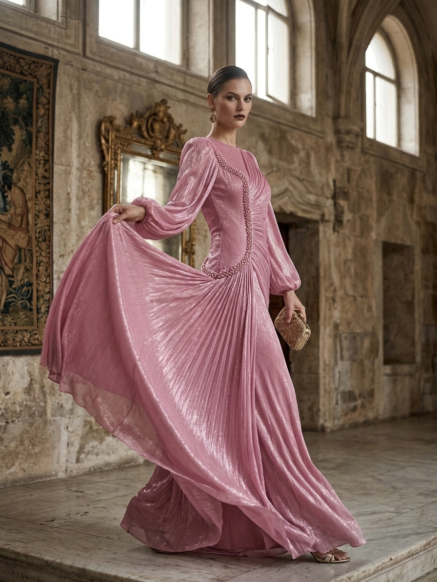 Chiffon Lame Pink Dress
