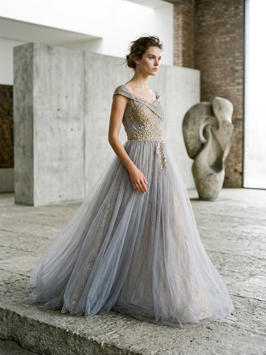 Embellished Tulle Gown