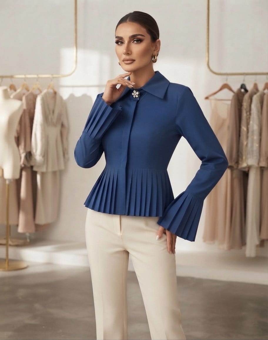 Navy Pleated Shirt