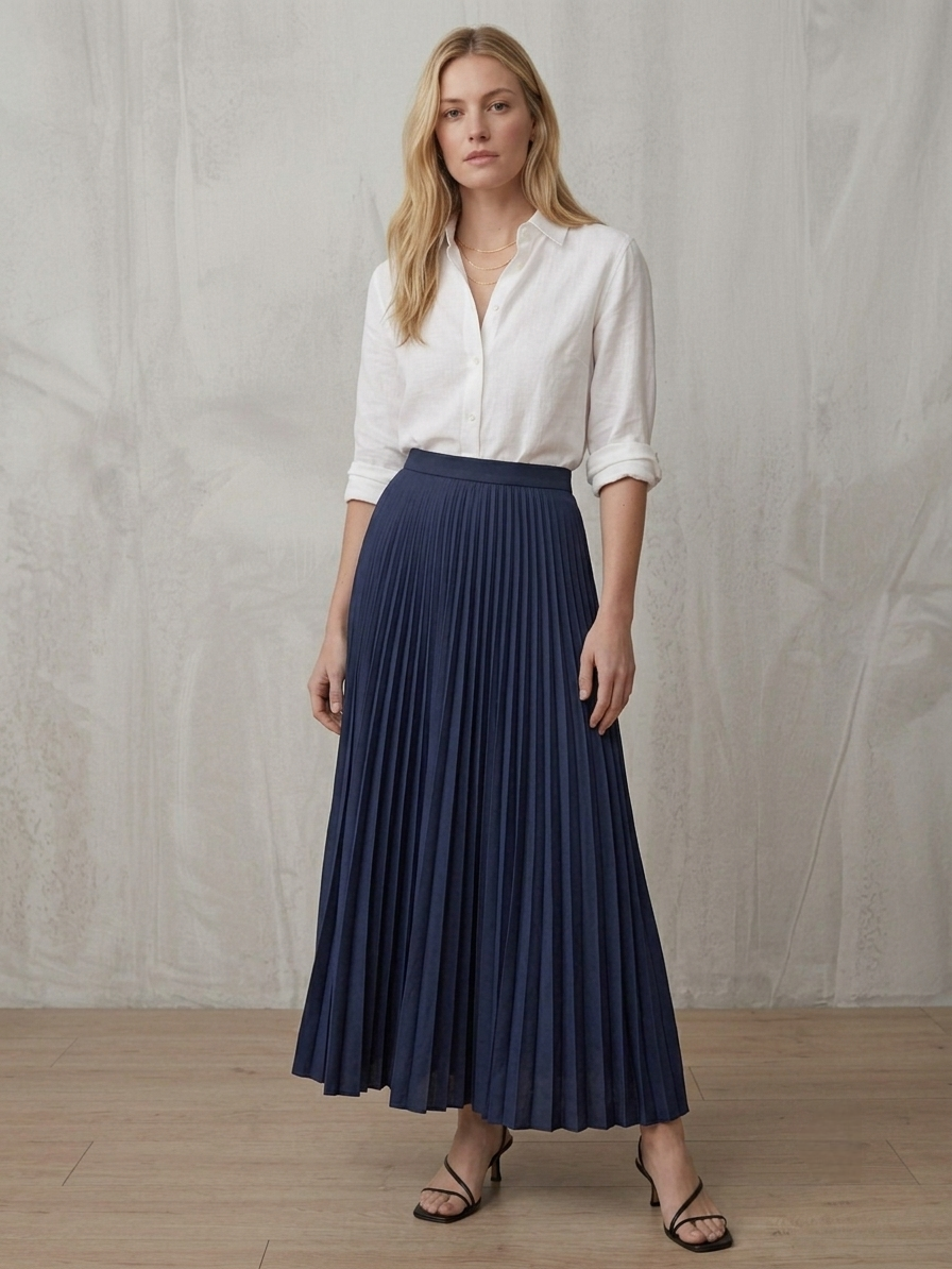Pleated Navy Skirt - Image 3