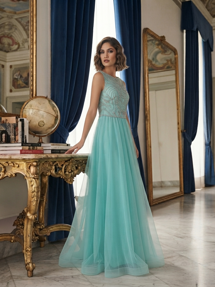 Aqua Sleeveless Gown - Image 3