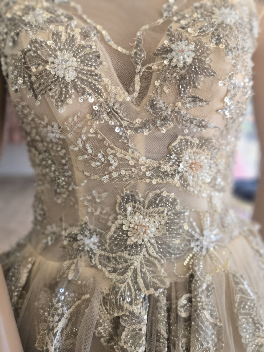 Beaded beige Gown - Image 3