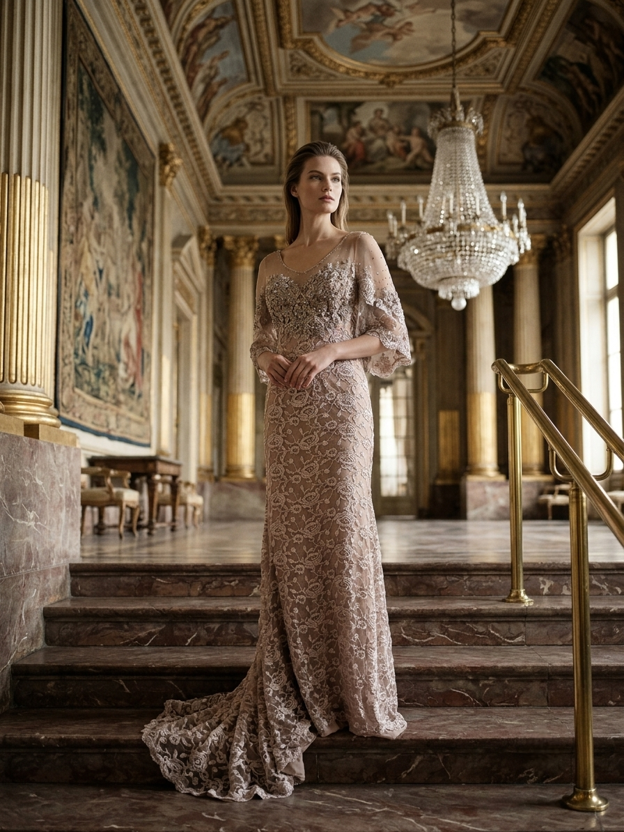 Embroidered Floral Gown