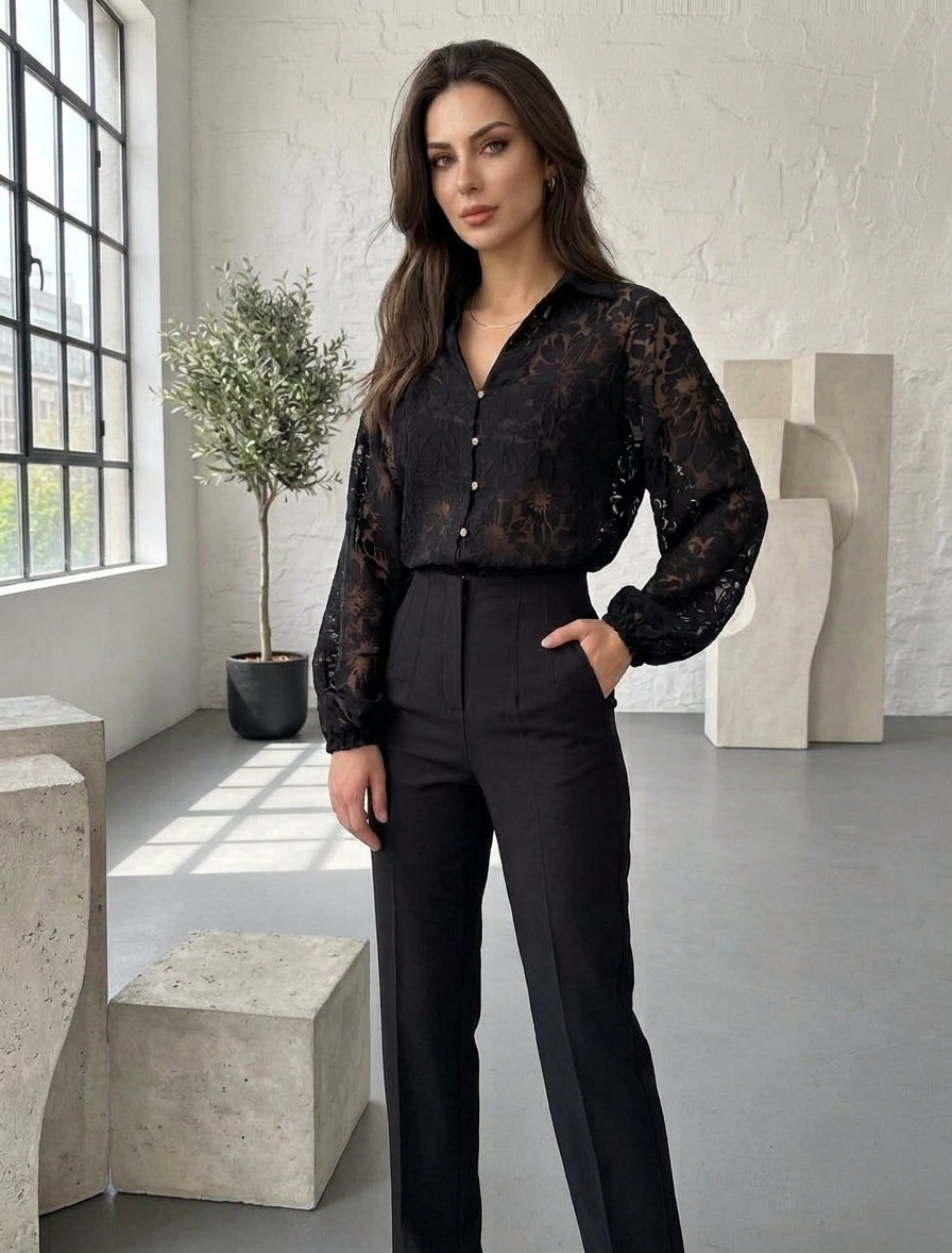 Lace Shirt in Black - Image 3