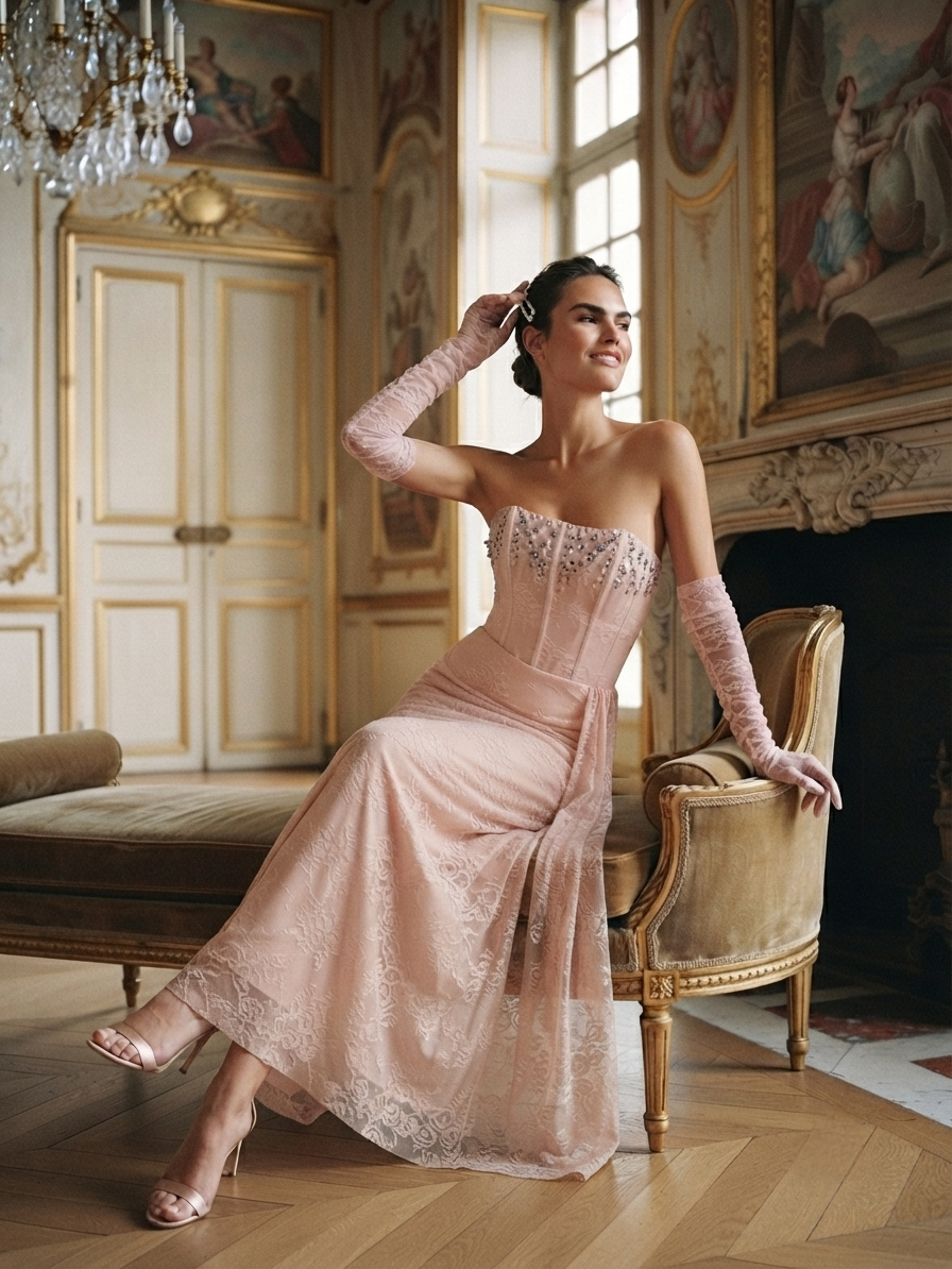 Lace Pale Pink Dress - Image 3