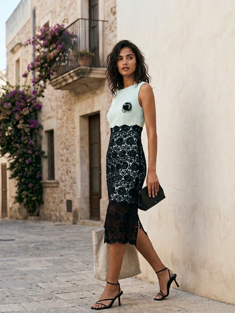Mint & Black Lace Dress - Image 3