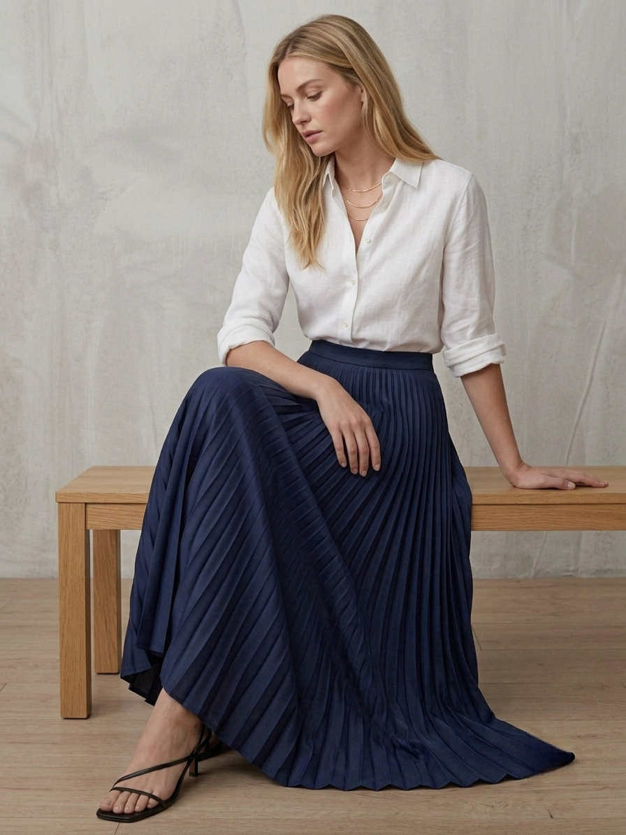 Pleated Navy Skirt