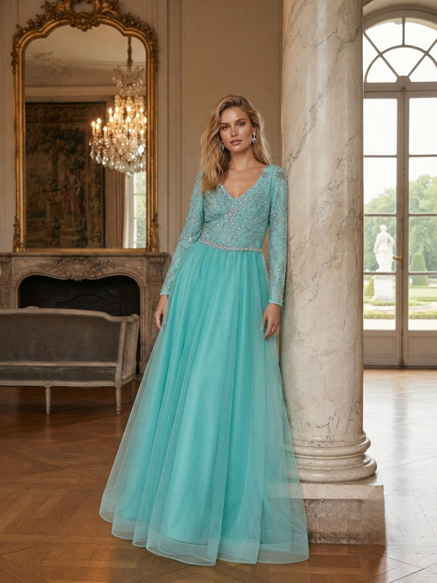 Turquoise Tulle Gown - Image 3