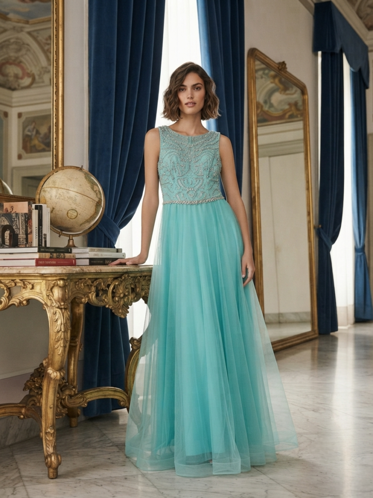 Aqua Sleeveless Gown