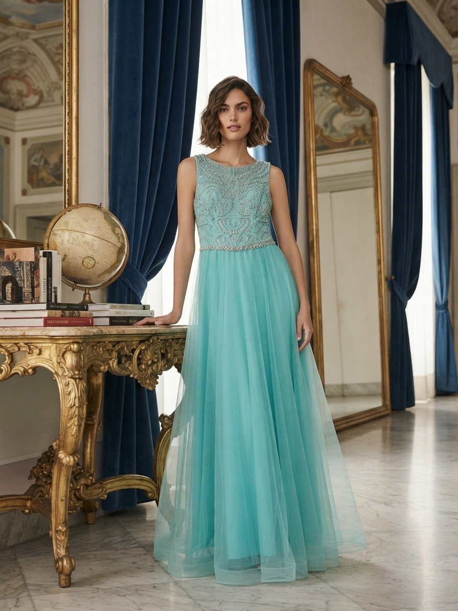 Aqua Sleeveless Gown