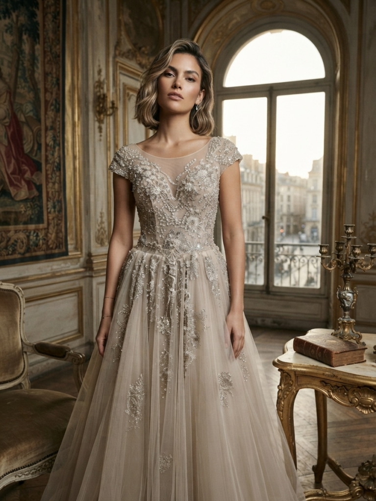 Beaded  beige Gown