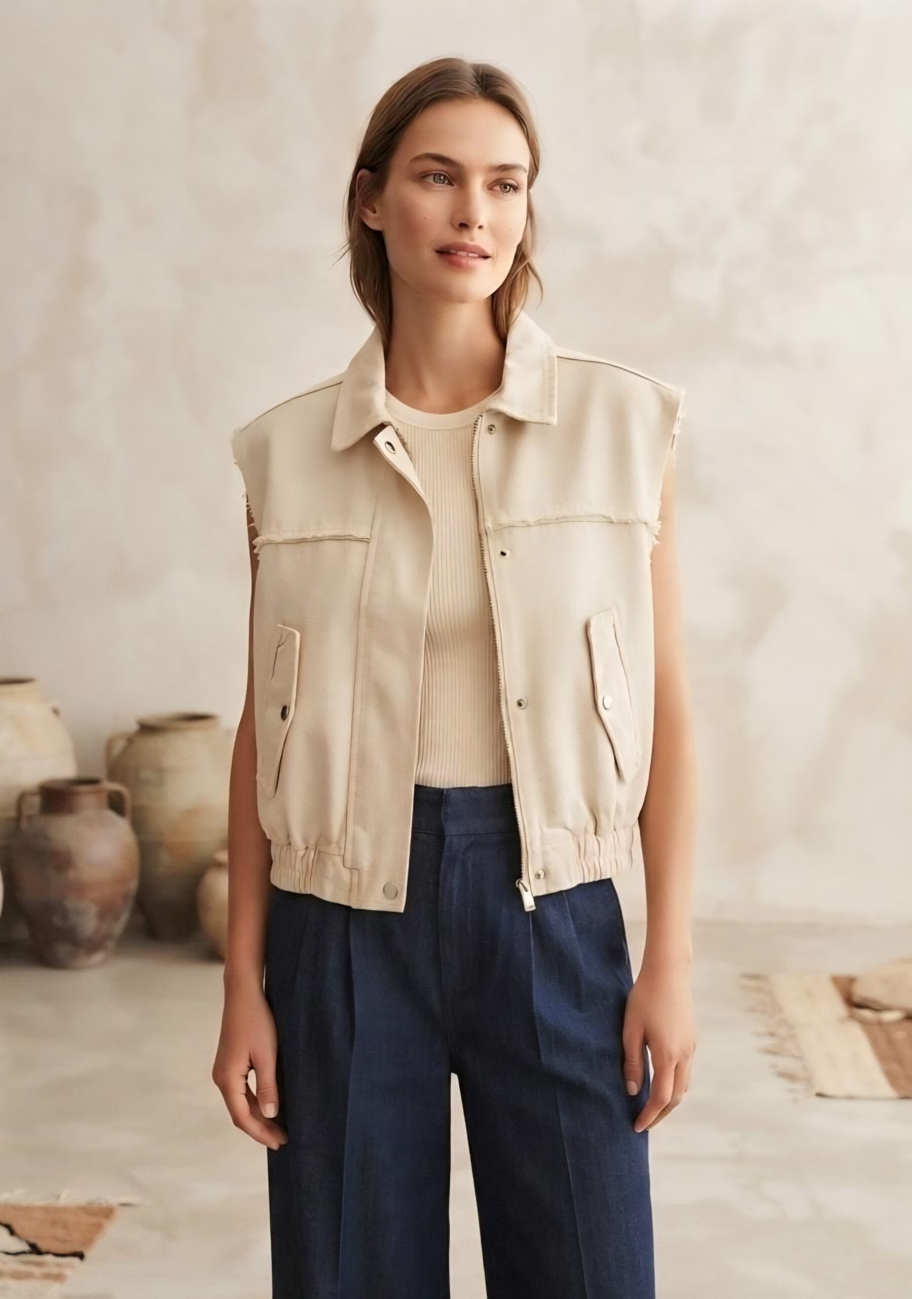 Beige Jeans Vest