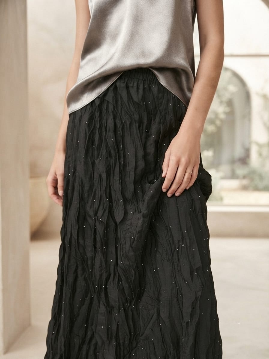 Black Crinkle Skirt