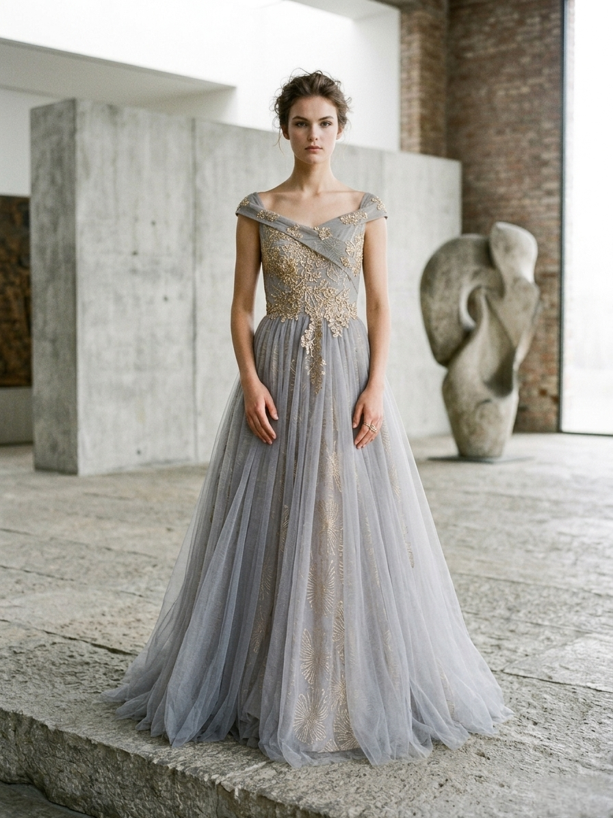 Embellished Tulle Gown