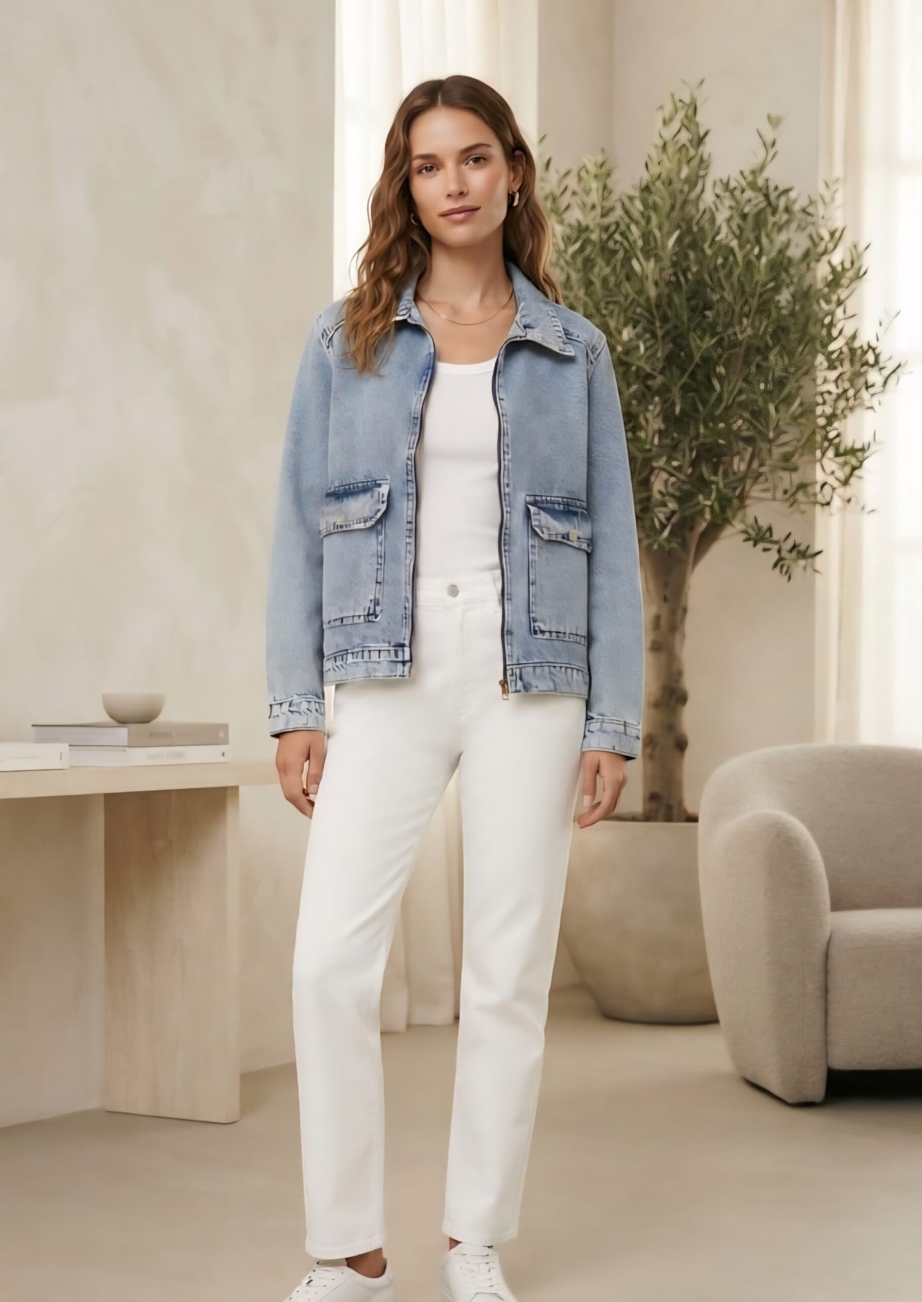 Zippered Denim Jacket