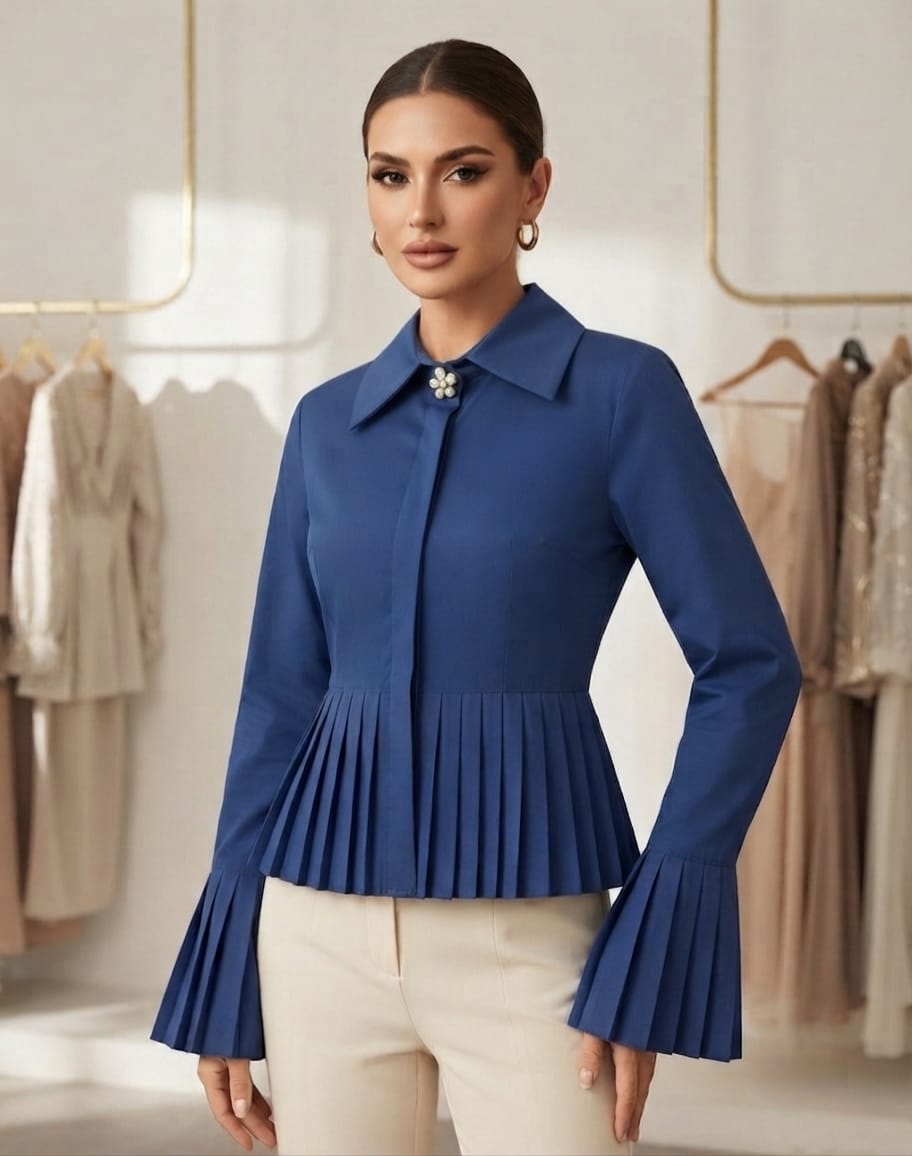 Navy Pleated Shirt