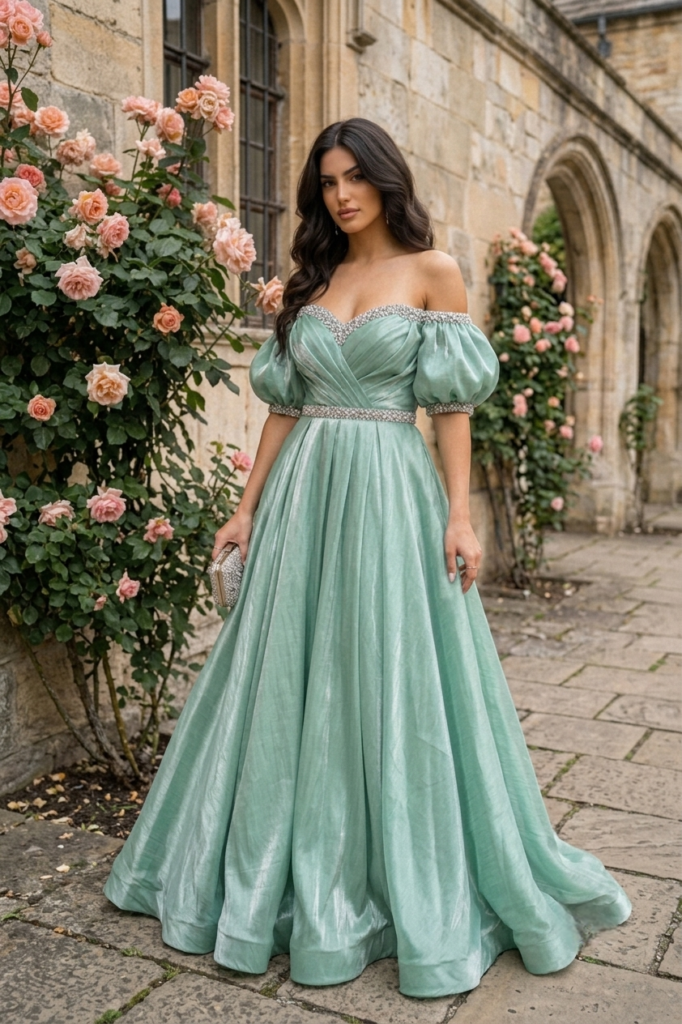 Satin puffed mint dress