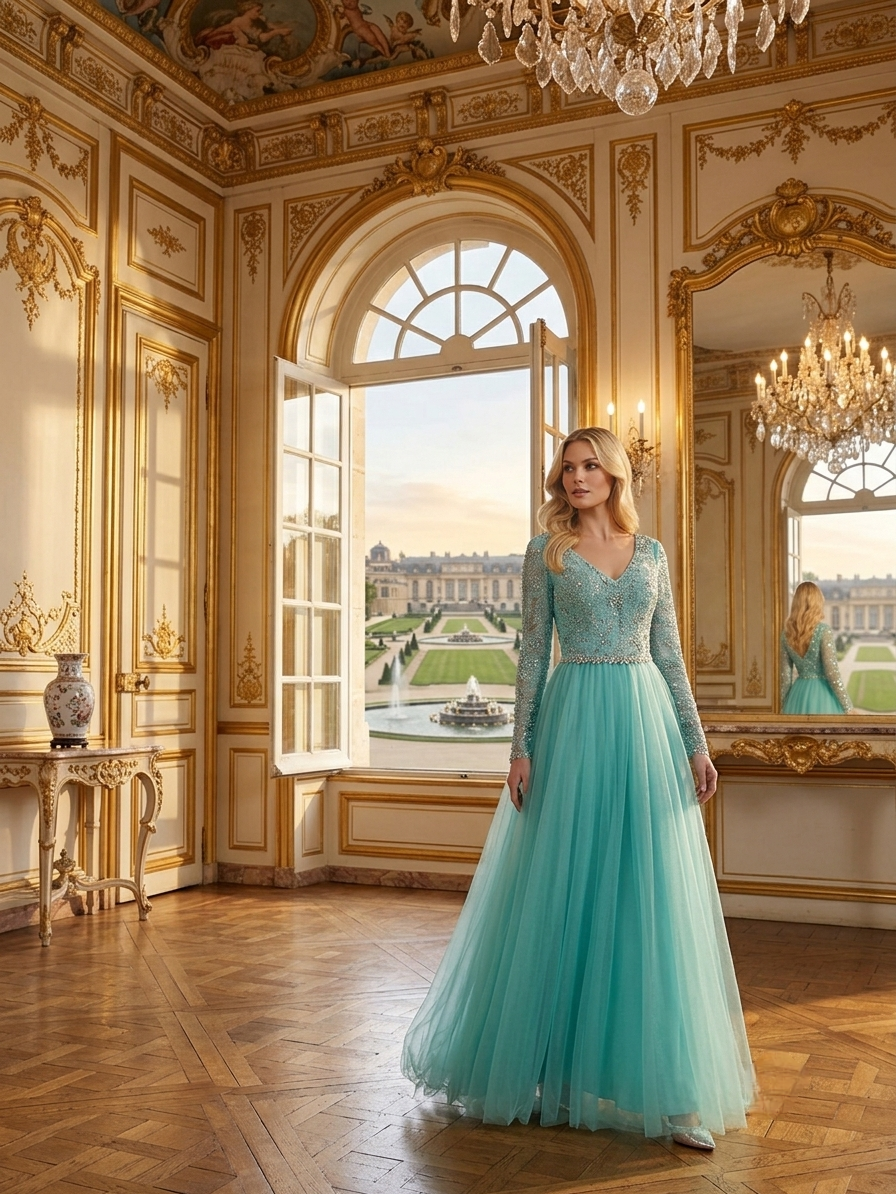 Turquoise Tulle Gown