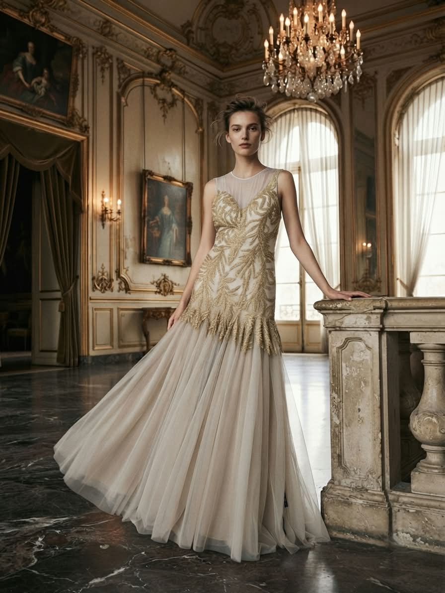 Embroidered off white Gown