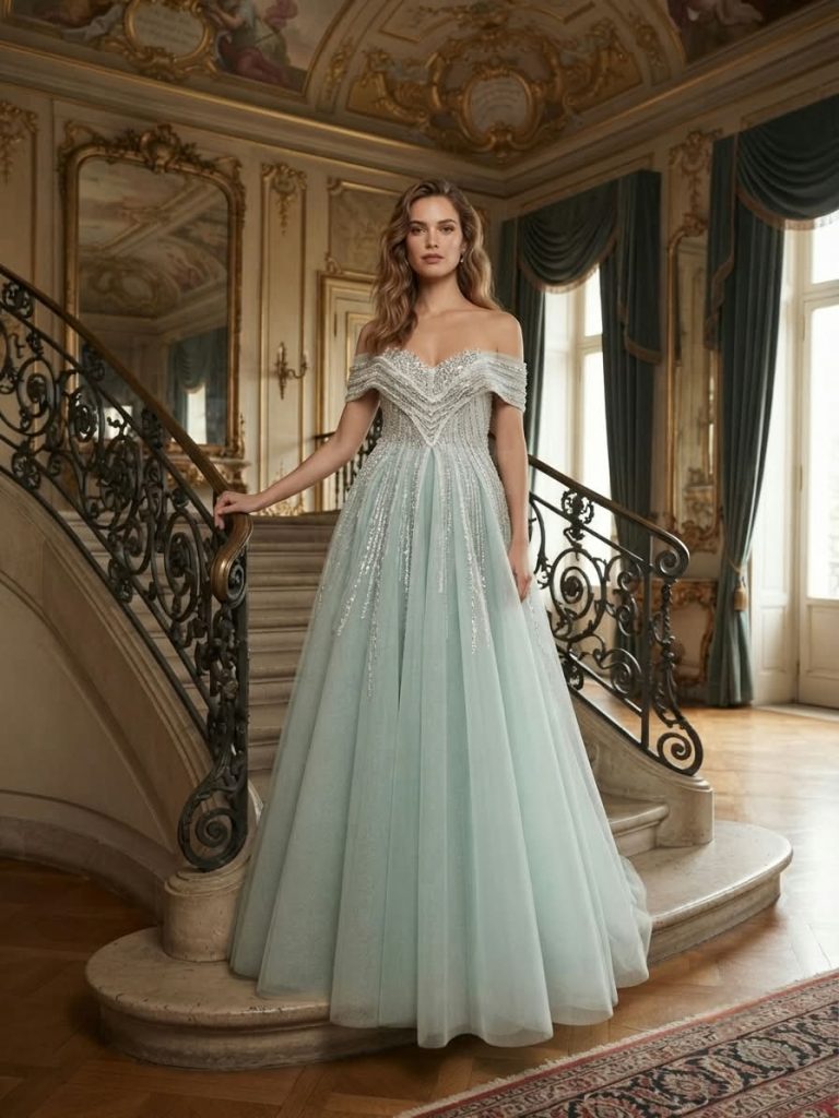 Off shoulder mint dress