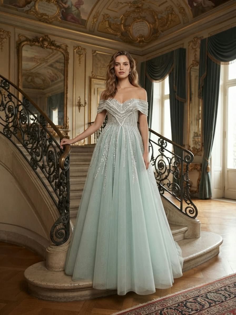 Off shoulder mint dress