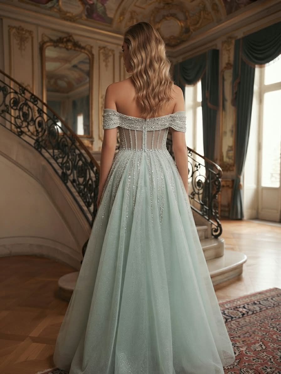 Off shoulder mint dress - Image 3