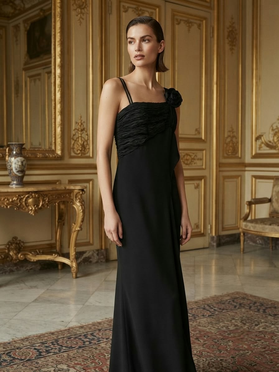 Chiffon & Satin Black Dress