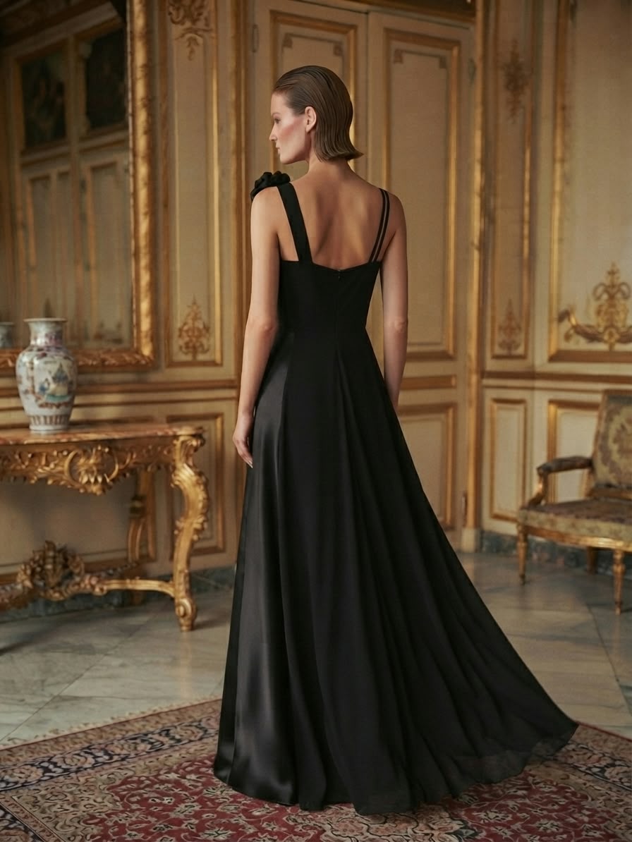 Chiffon & Satin Black Dress - Image 3
