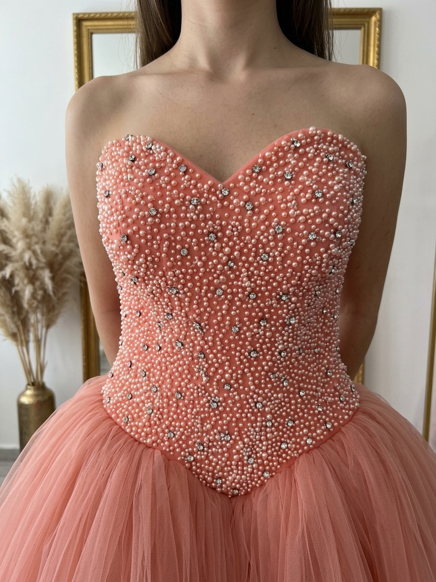 Coral Embellished Ballgown - Image 3