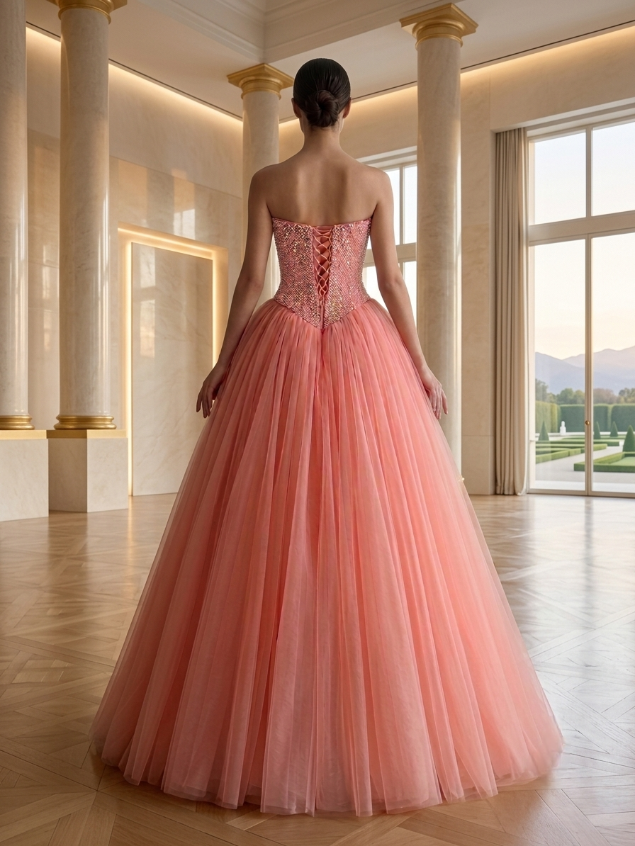 Coral Embellished Ballgown