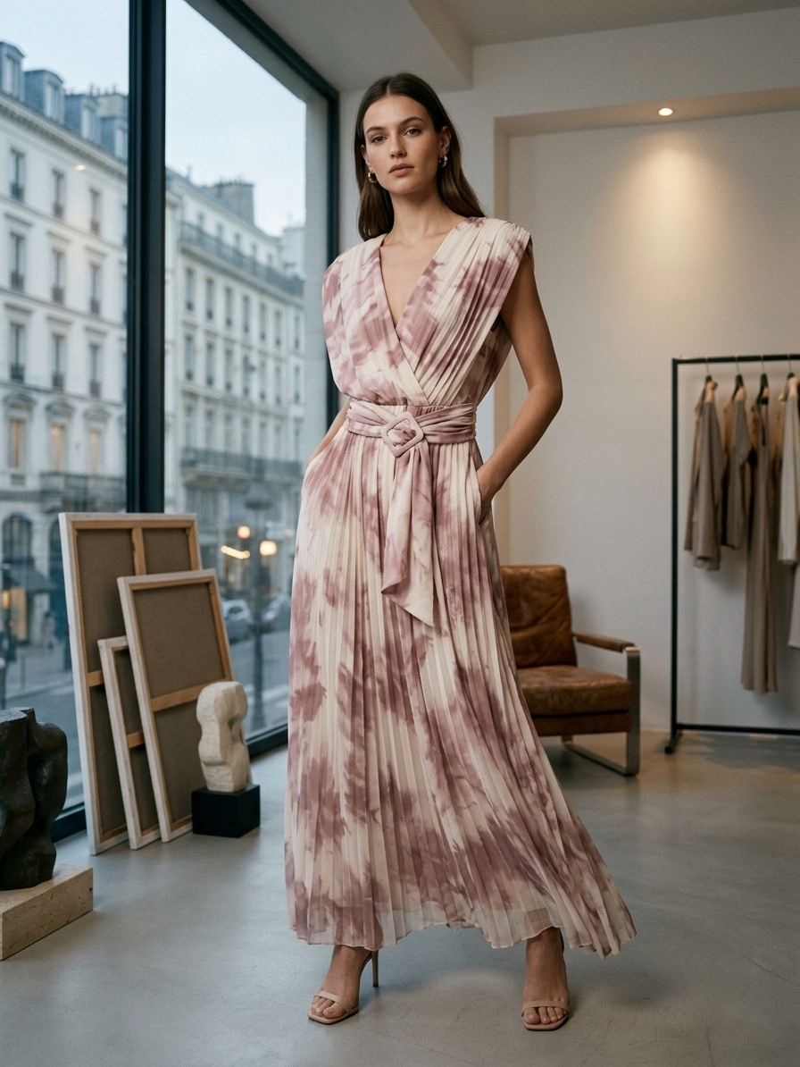 Pleated Midi Dress