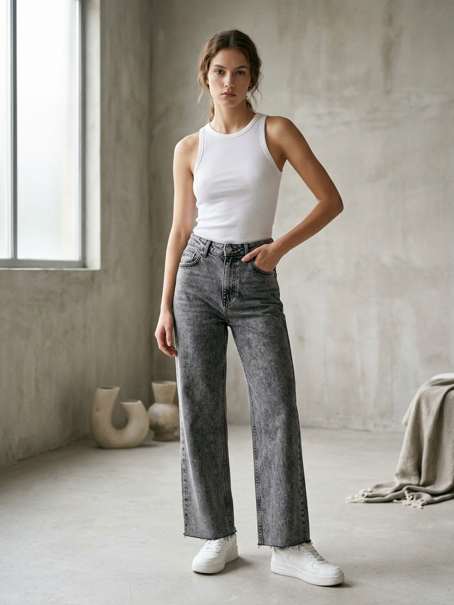Grey Straight-Leg jeans