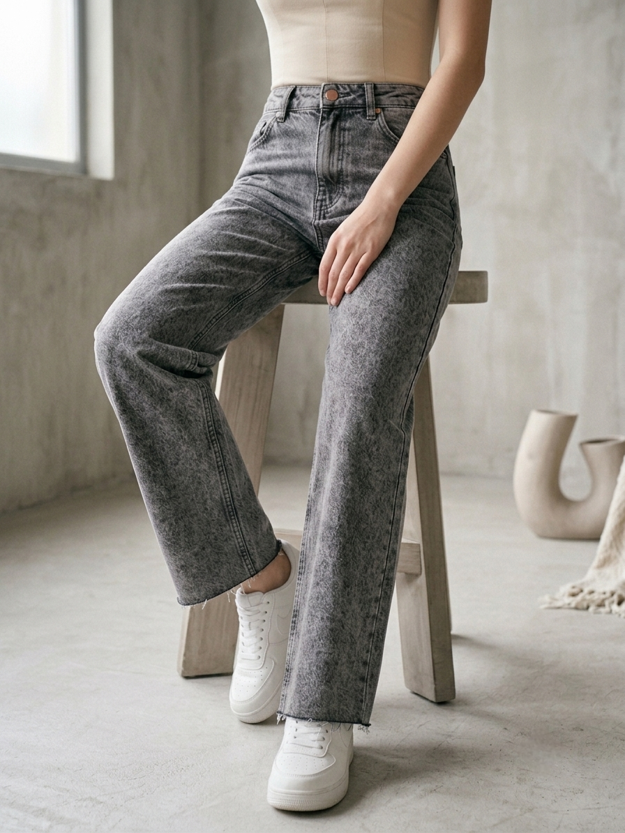 Grey Straight-Leg jeans