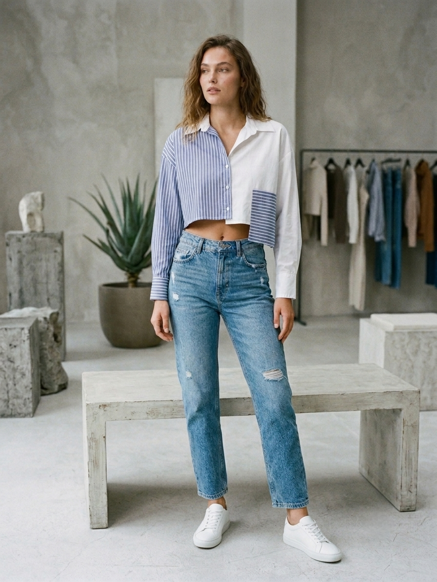 Dual tone cropped shirt