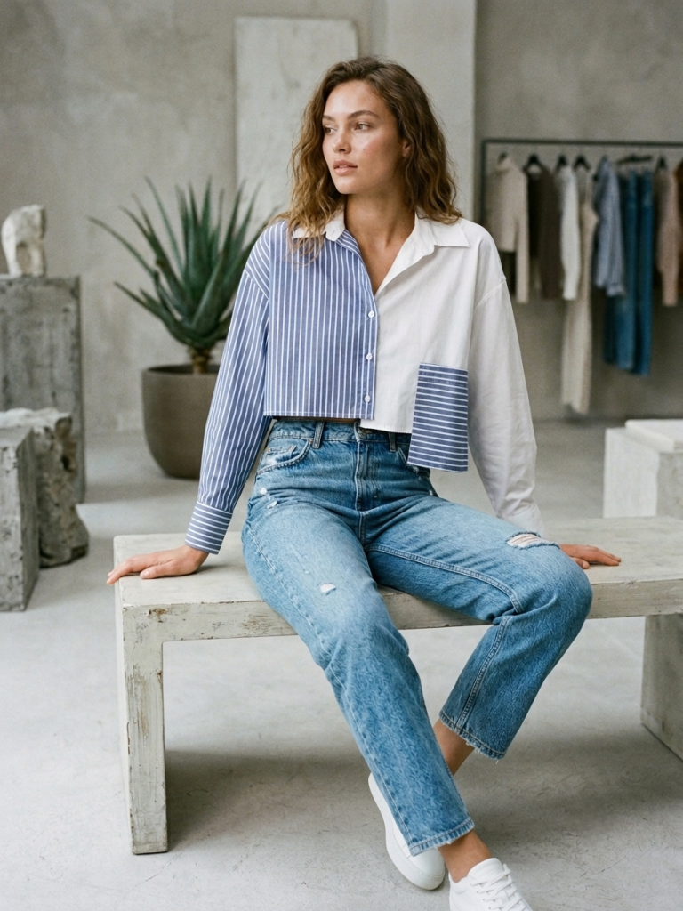 Dual tone cropped shirt
