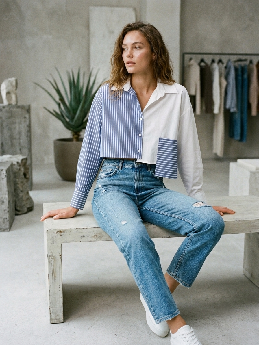 Dual tone cropped shirt