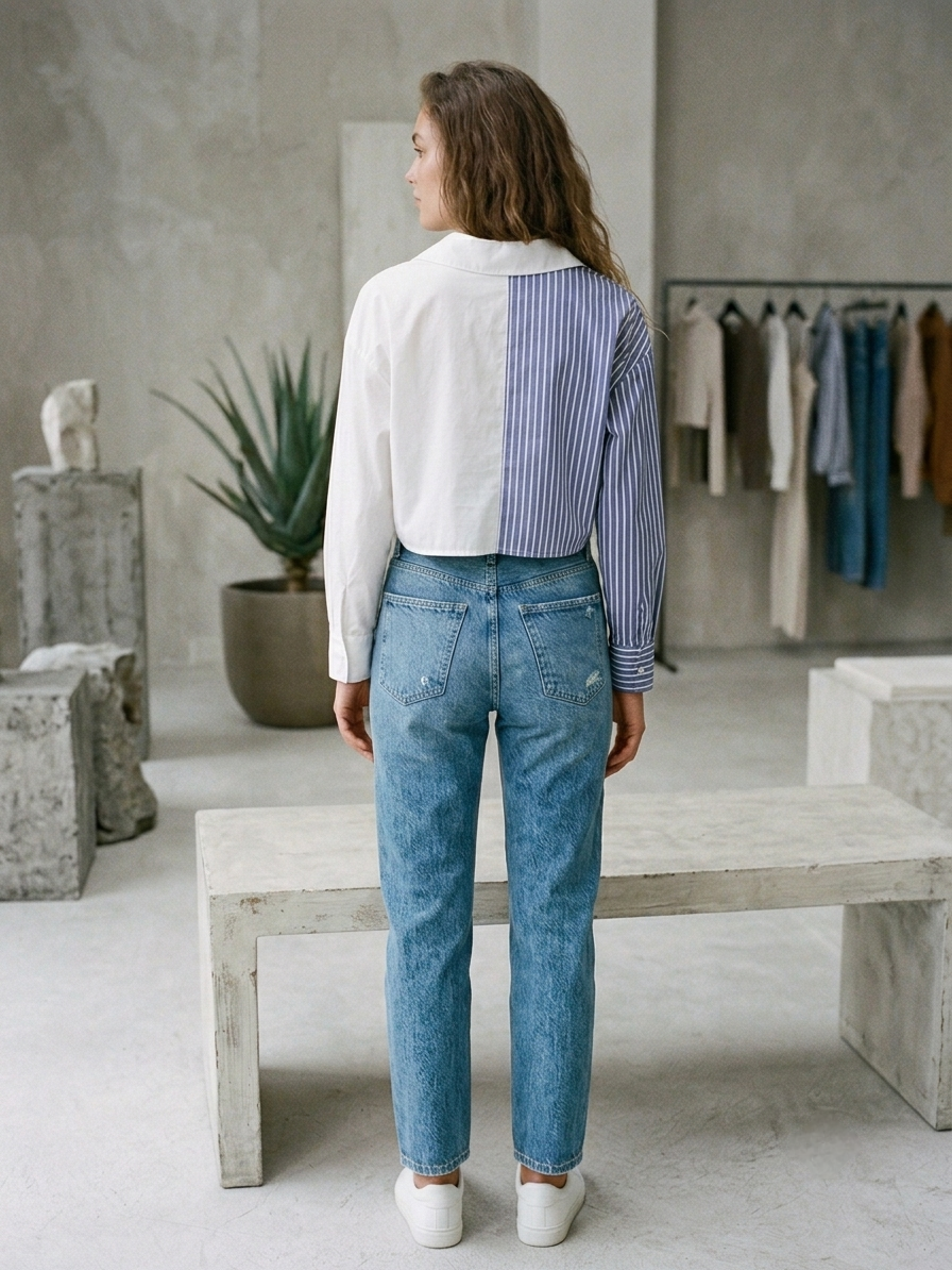 Dual tone cropped shirt - Image 3