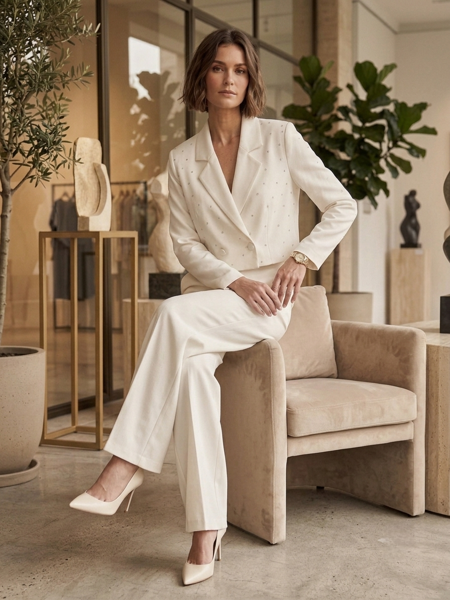 Embellished Off-white Crop Blazer - Image 3