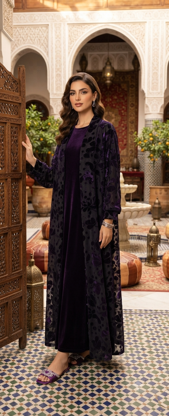 Beaded Velvet Abaya Set
