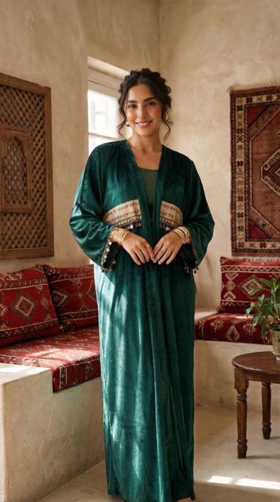 Heritage Emerald Velvet Abaya