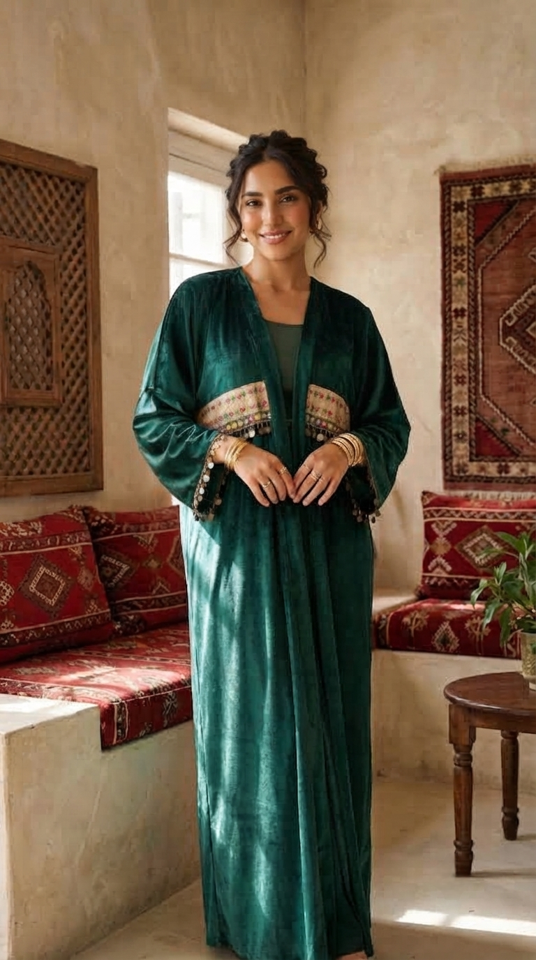 Heritage Emerald Velvet Abaya