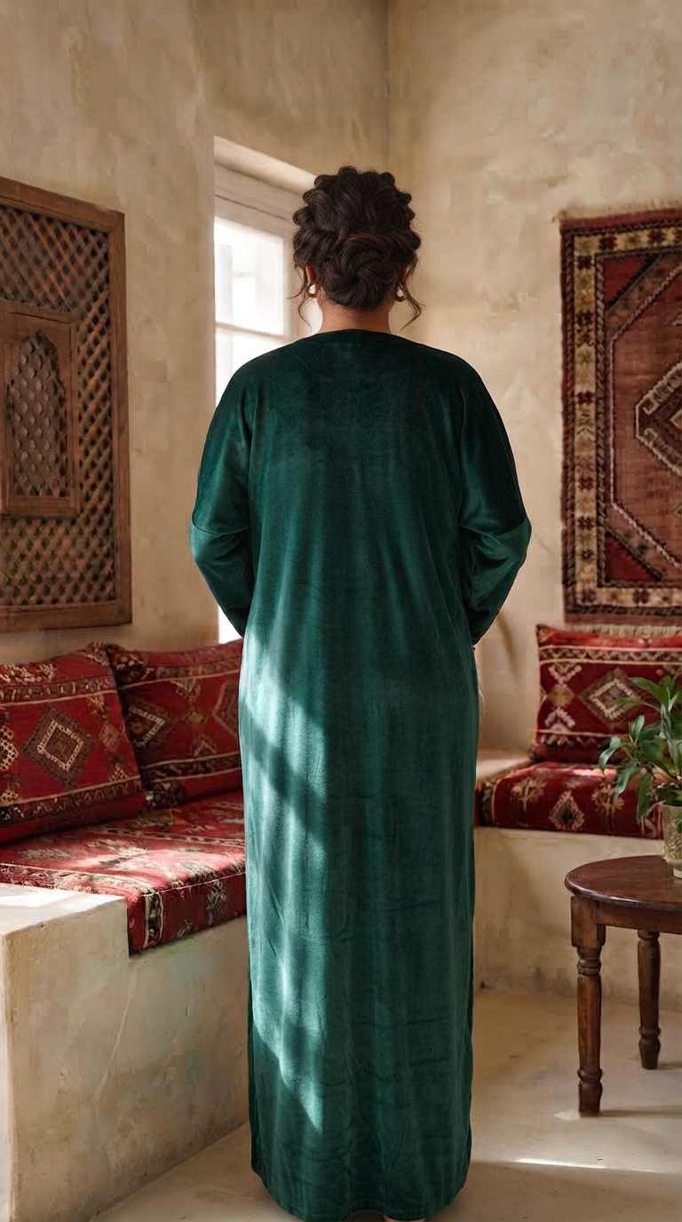 Heritage Emerald Velvet Abaya - Image 3