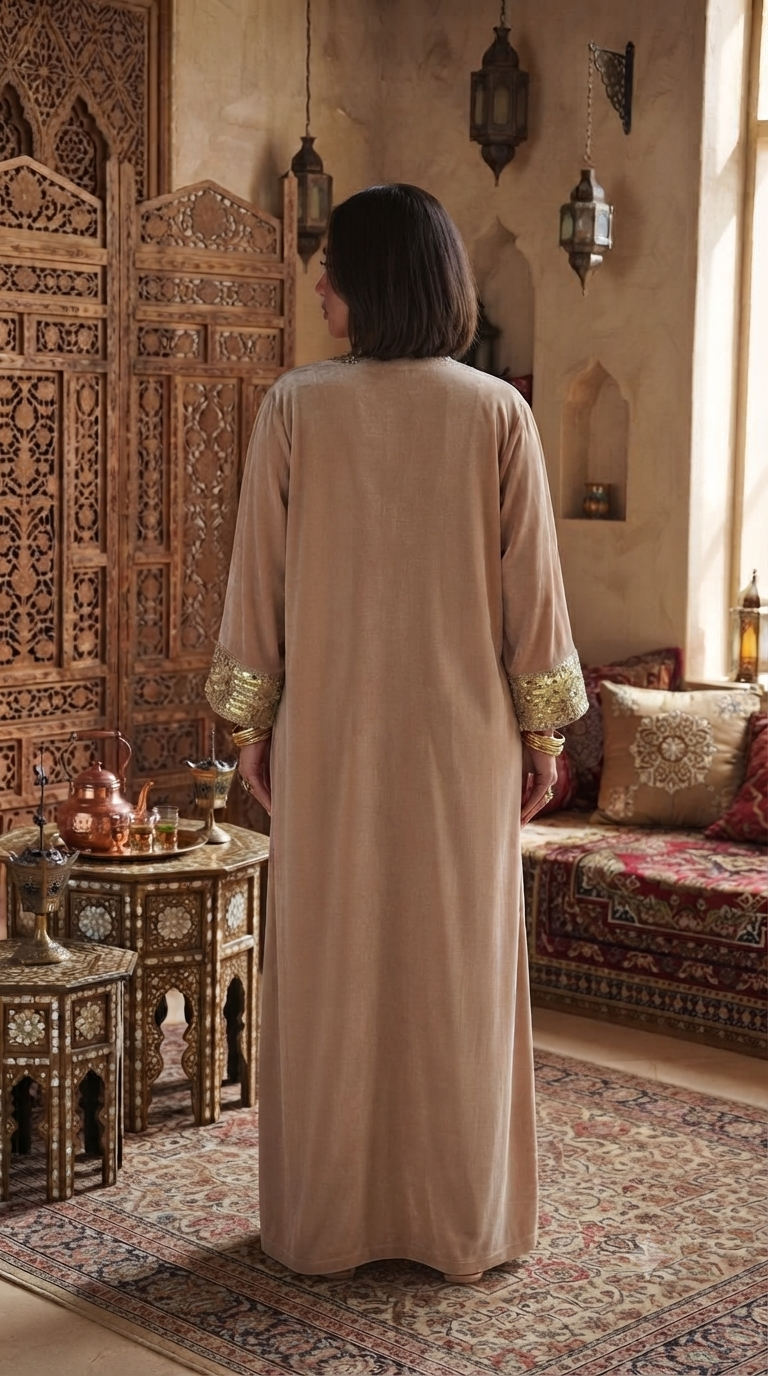 Beige Velvet Abaya