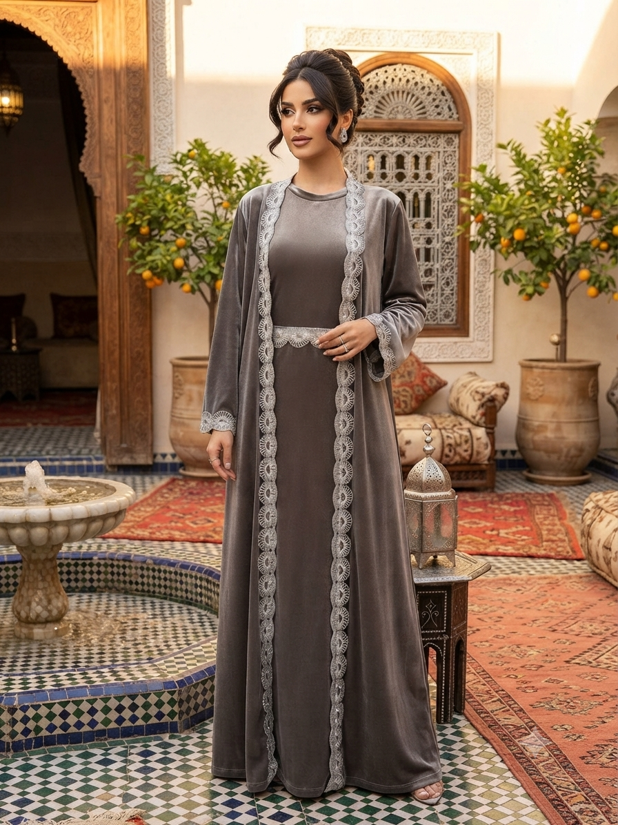 Velvet Abaya in Charcoal