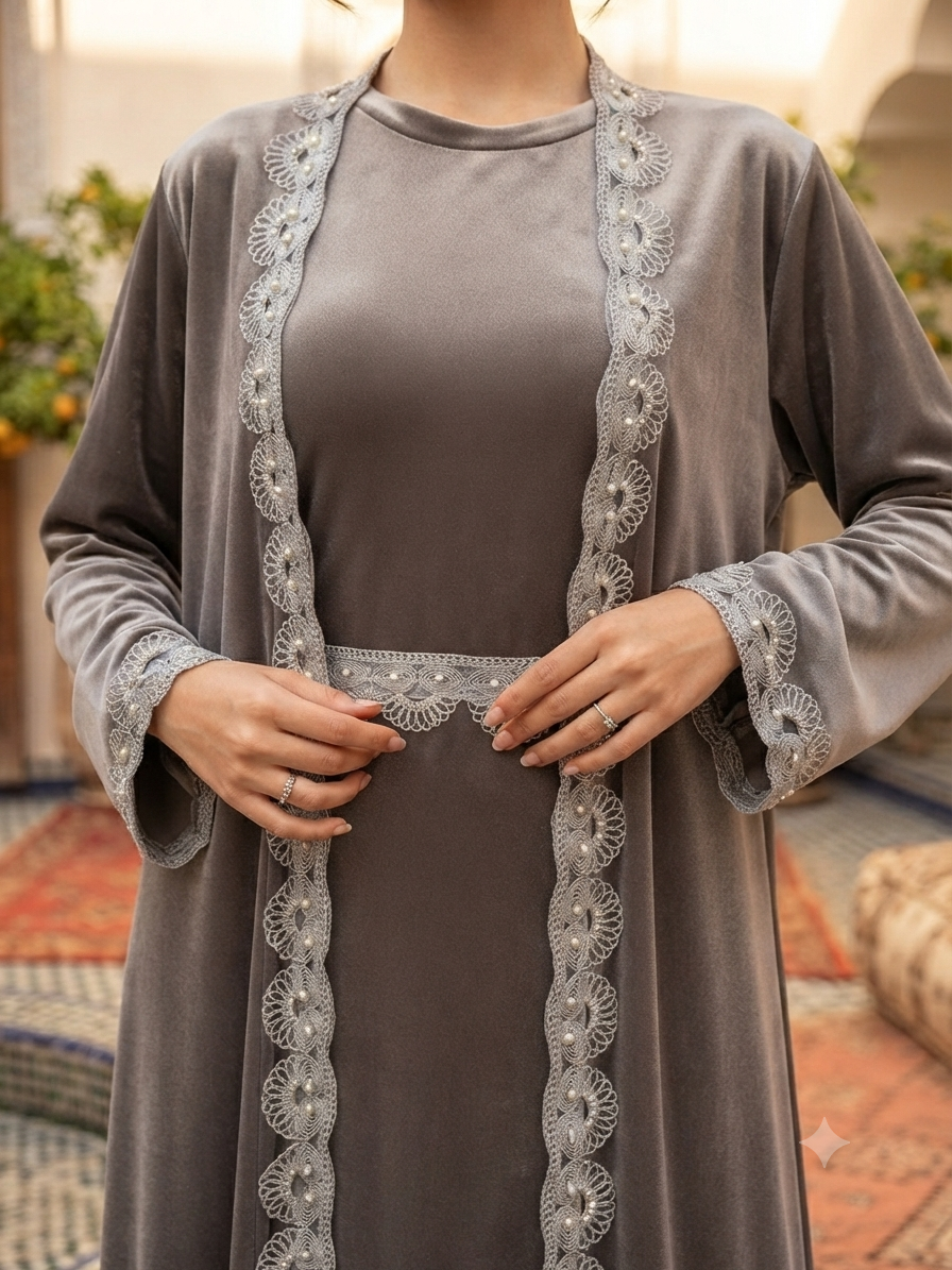 Velvet Abaya in Charcoal
